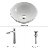 White Round Ceramic Sink and Virtus Faucet Brushed Nickel