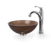 Clear Brown 14 inch Glass Vessel Sink and Riviera Faucet Chrome