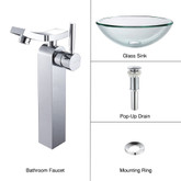 Clear 19mm Thick Glass Vessel Sink and Unicus Faucet Chrome