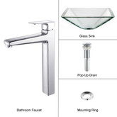 Clear Aquamarine Glass Vessel Sink and Virtus Faucet Chrome