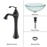 Clear Glass Vessel Sink and Ventus Faucet Oil Rubbed Bronze