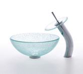 Mosaic Glass 14 Inch Vessel Sink and Waterfall Faucet Chrome