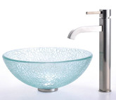 Mosaic Glass 14 Inch Vessel Sink and Ramus Faucet Satin Nickel