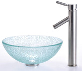 Mosaic Glass 14 Inch Vessel Sink and Sheven Faucet Satin Nickel