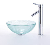 Mosaic Glass 14 Inch Vessel Sink and Sheven Faucet Chrome