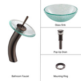 Mosaic Glass 14 Inch Vessel Sink and Waterfall Faucet Oil Rubbed Bronze