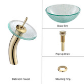 Mosaic Glass 14 Inch Vessel Sink and Waterfall Faucet Gold