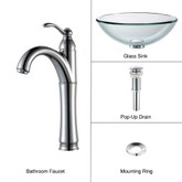 Clear 19mm thick Glass Vessel Sink and Riviera Faucet Chrome