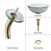 Clear 14 inch Glass Vessel Sink and Waterfall Faucet Gold