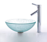 Mosaic Glass Vessel Sink and Sheven Faucet Chrome