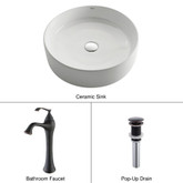 White Round Ceramic Sink and Ventus Faucet Oil Rubbed Bronze