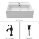 White Square Ceramic Sink and Ventus Basin Faucet Oil Rubbed Bronze
