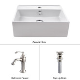 White Square Ceramic Sink and Ventus Basin Faucet Brushed Nickel