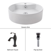 White Round Ceramic Sink and Ventus Basin Faucet Oil Rubbed Bronze