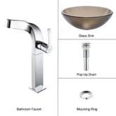 Frosted Brown Glass Vessel Sink and Typhon Faucet Chrome