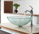 Mosaic Glass Vessel Sink and Ventus Faucet Chrome