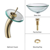 Clear 19mm thick Glass Vessel Sink and Waterfall Faucet Gold