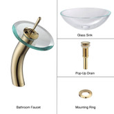 Crystal Clear Glass Vessel Sink and Waterfall Faucet Gold
