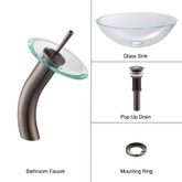Crystal Clear Glass Vessel Sink and Waterfall Faucet Oil Rubbed Bronze