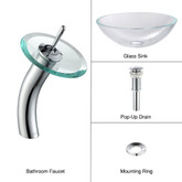 Crystal Clear Glass Vessel Sink and Waterfall Faucet Chrome