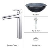 Clear Black Glass Vessel Sink and Virtus Faucet Chrome