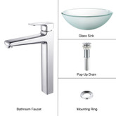 Frosted Glass Vessel Sink and Virtus Faucet Chrome