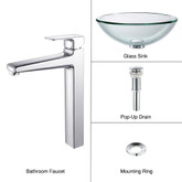 Clear 19mm Thick Glass Vessel Sink and Virtus Faucet Chrome