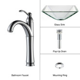 Clear Aquamarine Glass Vessel Sink and Riviera Faucet Chrome