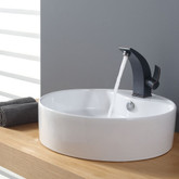 White Round Ceramic Sink and Illusio Basin Faucet Oil Rubbed Bronze