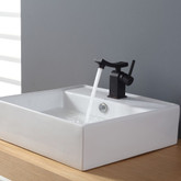 White Square Ceramic Sink and Unicus Basin Faucet Oil Rubbed Bronze