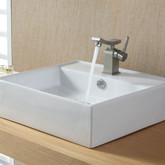 White Square Ceramic Sink and Unicus Basin Faucet Brushed Nickel