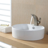 White Round Ceramic Sink and Illusion Basin Faucet Brushed Nickel