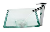 Clear Aquamarine Glass Vessel Sink and Decus Faucet Chrome