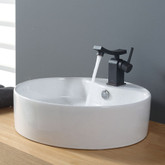 White Round Ceramic Sink and Unicus Basin Faucet Oil Rubbed Bronze