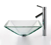 Clear Aquamarine Glass Vessel Sink and Sheven Faucet Chrome