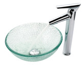 Mosaic Glass 14 Inch Vessel Sink and Decus Faucet Chrome