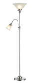 Floor Lamp with Reading Light 70.5 Inch- Brushed Steel Finish with Alabaster Glass Shades