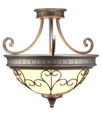 3 Light Semi Flushmount Ceiling Light 17.5 Inch - Antique Pewter with  Frosted White Glass Shade