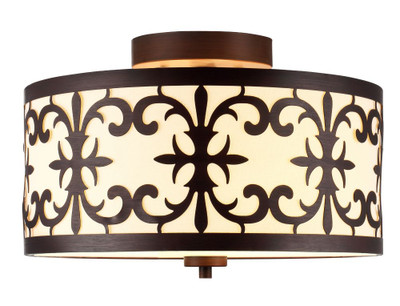 2 Light Flush Mount Ceiling Light 13 Inch - Oil Rubbed Bronze with Beige Fabric Shade