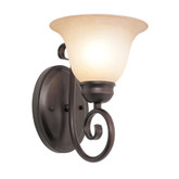 Oiled Bronze Scroll and Tea Glass Wall Sconce