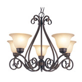 Oiled Bronze Scroll and Tea Glass 5 Light Chandelier