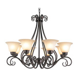 Oiled Bronze Scroll and Tea Glass 8 Light Chandelier