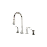 Peteluma 2-Handle 4-Hole Pull-Down Kitchen Faucet with Soap Dispenser in Stainless Steel