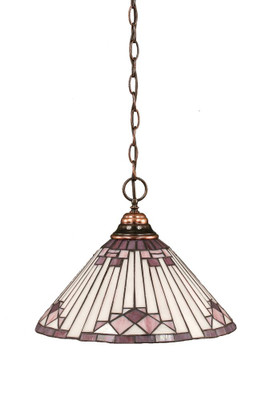 Concord 1 Light Ceiling Black Copper Incandescent Pendant with a Purple Sunray Tiffany Glass