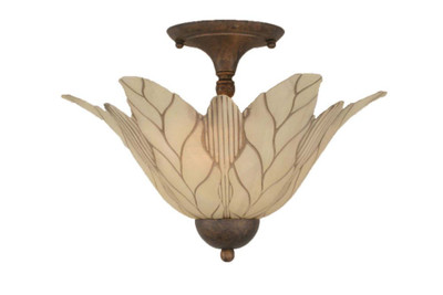 Concord 2 Light Ceiling Bronze Incandescent Semi Flush with a Vanilla Leaf Glass