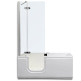 Universal Walk-In Tub with Clear Tempered Glass Shower Door In White. Left Hand Drain