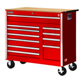Red Tool Cabinet with Wooden Work surface - 42 Inch 11 Drawers