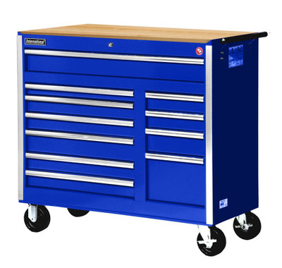 Blue Tool Cabinet with Wooden Work Surface - 42 Inch 11 Drawers