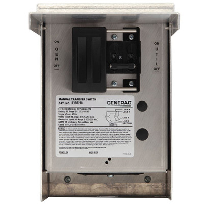 30 Amp 125/250-Volt 7,500-Watt 1-Circuit Manual Transfer Switch