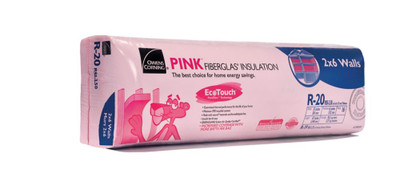 R-20 EcoTouch PINK FIBERGLAS Insulation SpaceSaver - 15 Inch x 47 Inch x 6 Inch; 78.3 sq. Feet.